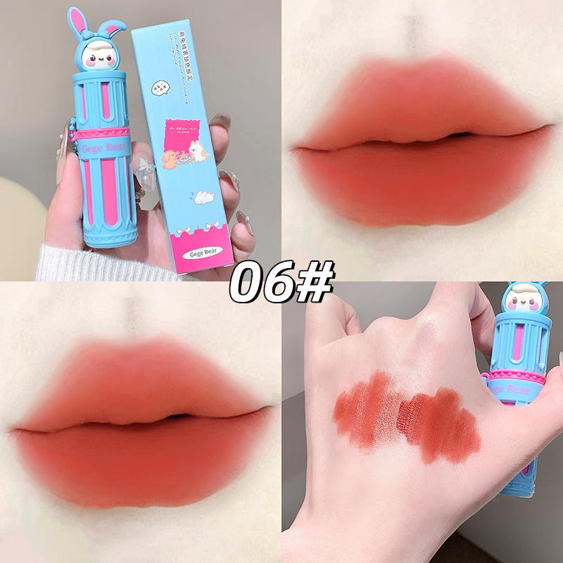 Gege Bear 'Cartoon Plush Long-Lasting Lip Balm in Six Colors (Silky Matte, Natural Mild Lip Gloss, Gift)