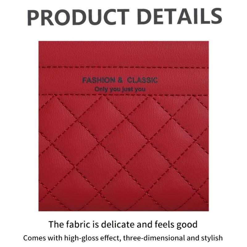 Elegant Quilted PU Clutch Wallet for Women, Urban Style Solid Color, Multi-Functional Large Capacity with Zipper Closure, Artificial Leather