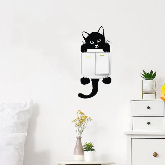 5 Pcs Cute Cat Light Switch Sticker Little Black Cat Animal Switch Decals Removable DIY Wall Art Mural for Baby Nursery Room