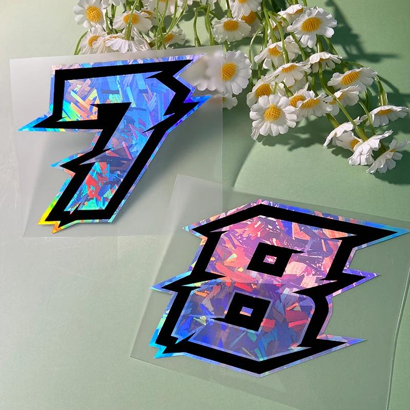 1PC Holographic Carbon Arabic Numerals Motorcycle Sticker Waterproof for Motorbike Fuel Tank Windshield Scooter Bike Vinyl Decal