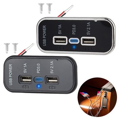 12/24V Dual USB Carregador Tomada Adaptador de Carregamento de Carro Painel de Carregamento Rápido Montagem na Parede 3 Portas USB Carregador Soquete Para Camper Caravan Barco Ônibus Caminhão