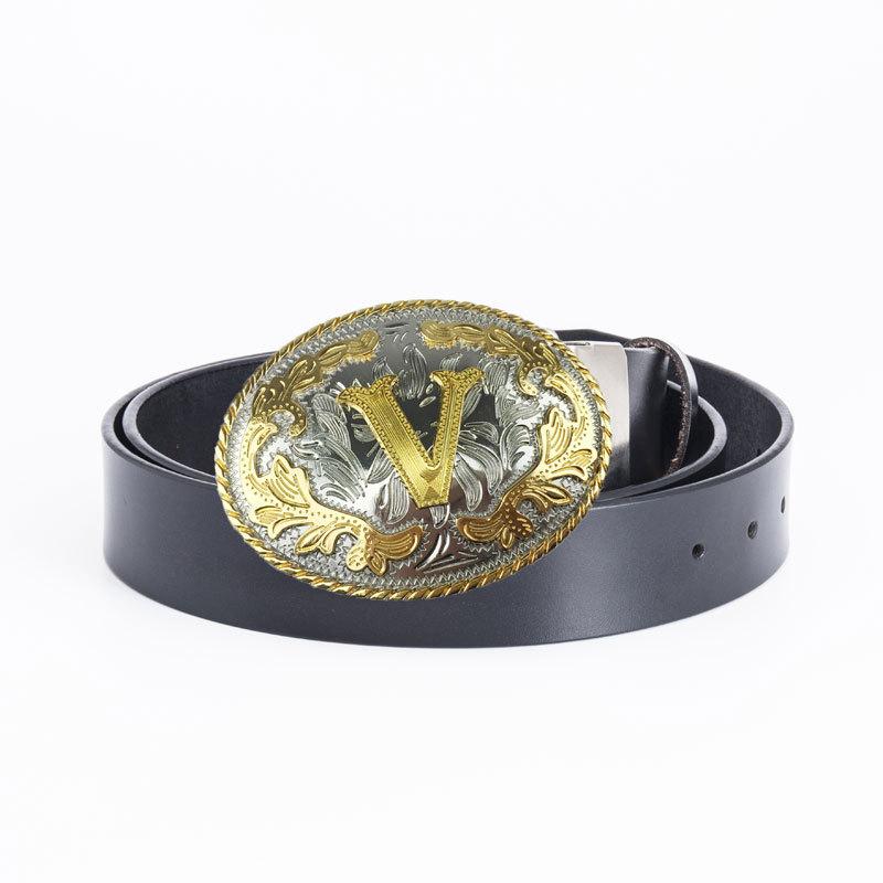 Herren Punk Rock Vollrindleder Gürtel Runde Plattenschnalle Glatte Schnalle Vintage Western Stil Gürtel