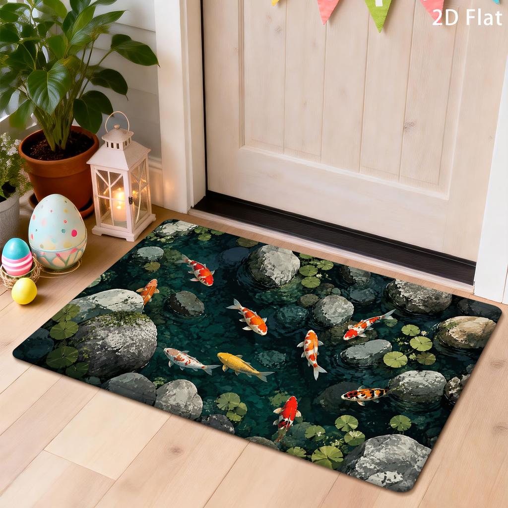 1Pcs Anti Fatigue Kitchen Rugs Koi Fish Clear Pond Print Waterproof Non Slip Thick Cushioned Mat