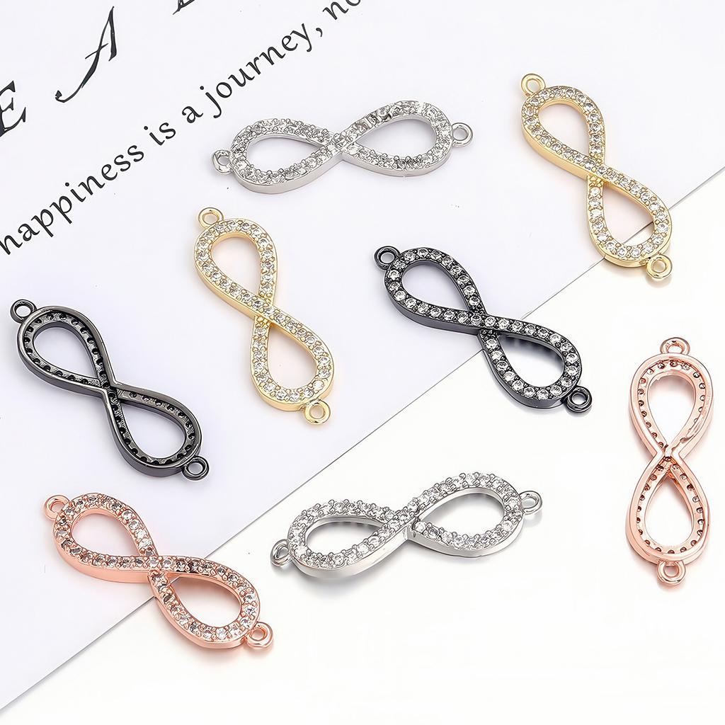 Brass Inlaid Zircon Rhinestone Infinity Charms Connectors for Bracelet Necklace DIY Jewelry Making Findings Crafts Accessories