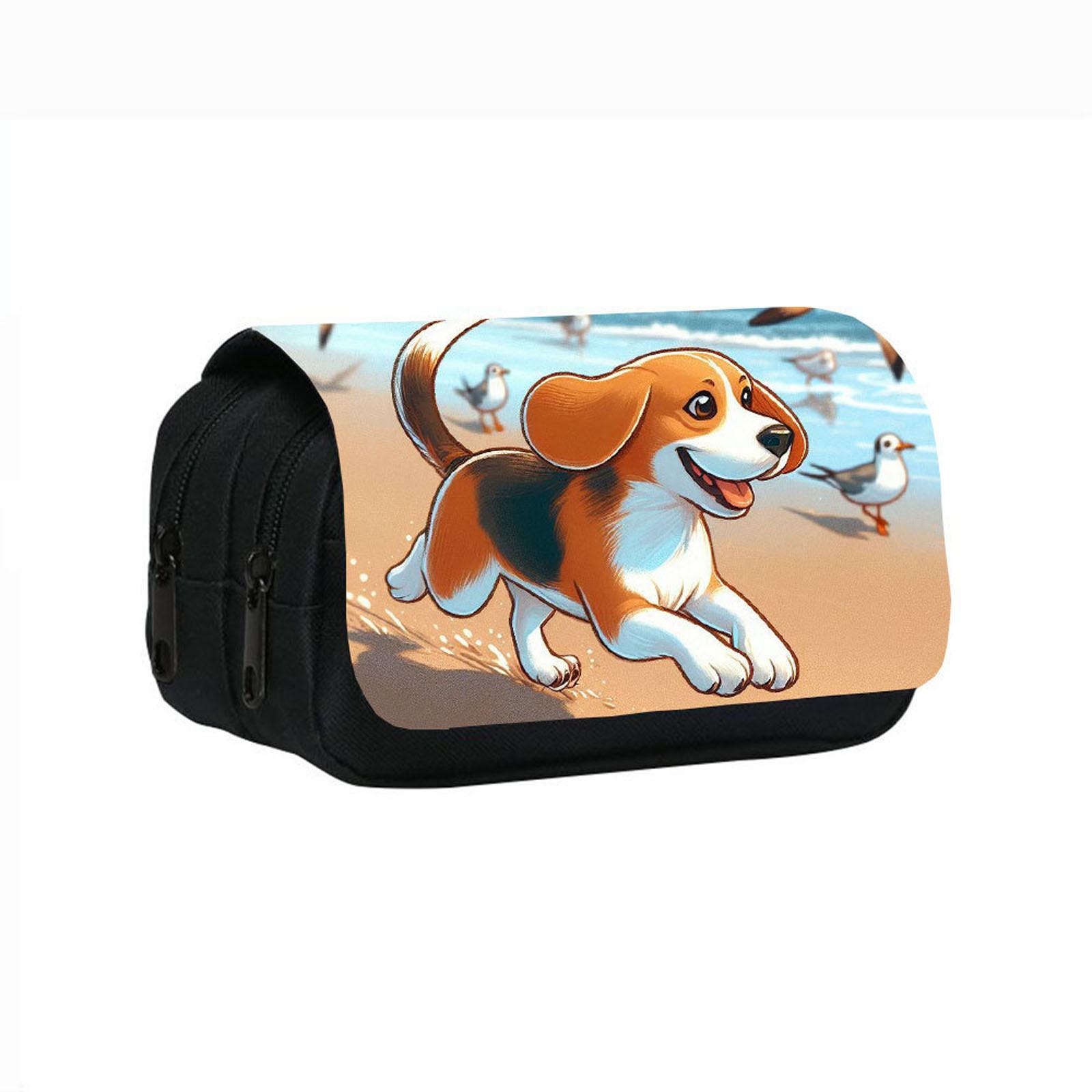 

Cute Puppy Print Double-layer Pencil Case For Middle School Students And Children One Size