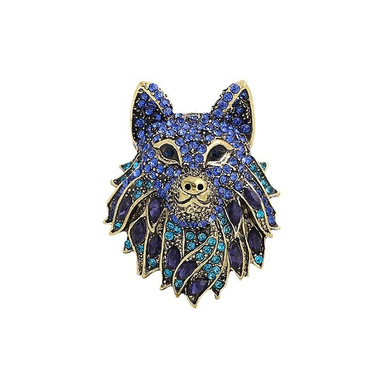 Vintage Wolf Head Brooch Totem Diamond Brooch Suit Accessories Animal Brooch Pin