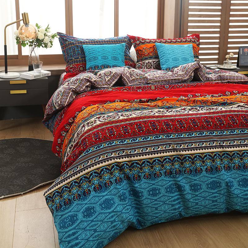 Thickened Four-piece Home Textile Set with Ethnic Pattern Bed Sheets and Quilt Covers