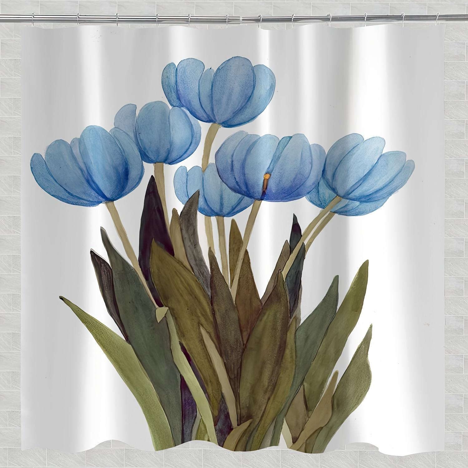 

Blue Tulip Floral Bath Curtain - Water-Resistant Polyester, Machine Washable, Vibrant Nature-Inspired Design, Novelty Arts Theme W60H190(CM)-1 Pcs