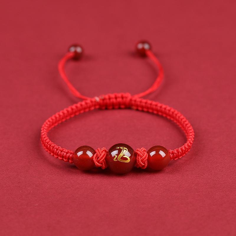 2025 Snake Year Lucky Red Rope Bracelet Zodiac Snake Adjustable Braided Hand Chain Women  Jewelry Xmas  Year Gift