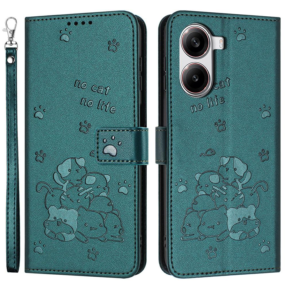 Wallet Case for Xiaomi Redmi Turbo 4 5G/Poco X7 Pro 5G Cats Imprint Leather Phone Cover with Strap