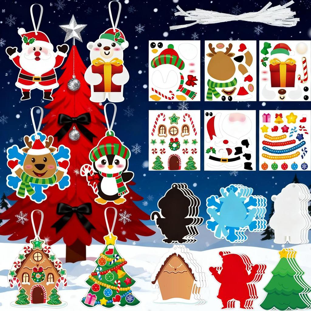 Christmas Crafts For Kids 2D Decorations With Stickers Make Christmas Ornaments For Kids Adults Tree Holiday Classroom Class