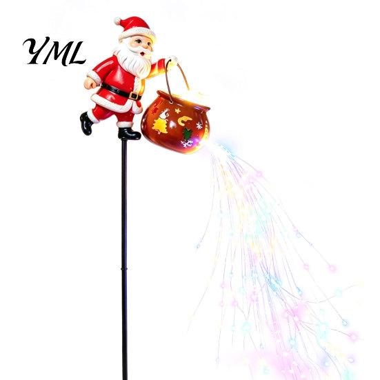 Outdoor Decorative Lighting for Lawns Christmas Garden Stake Light, 3D Santa/Snowman Holding Glowing Cauldron Yard Battery Lighted Sculptures