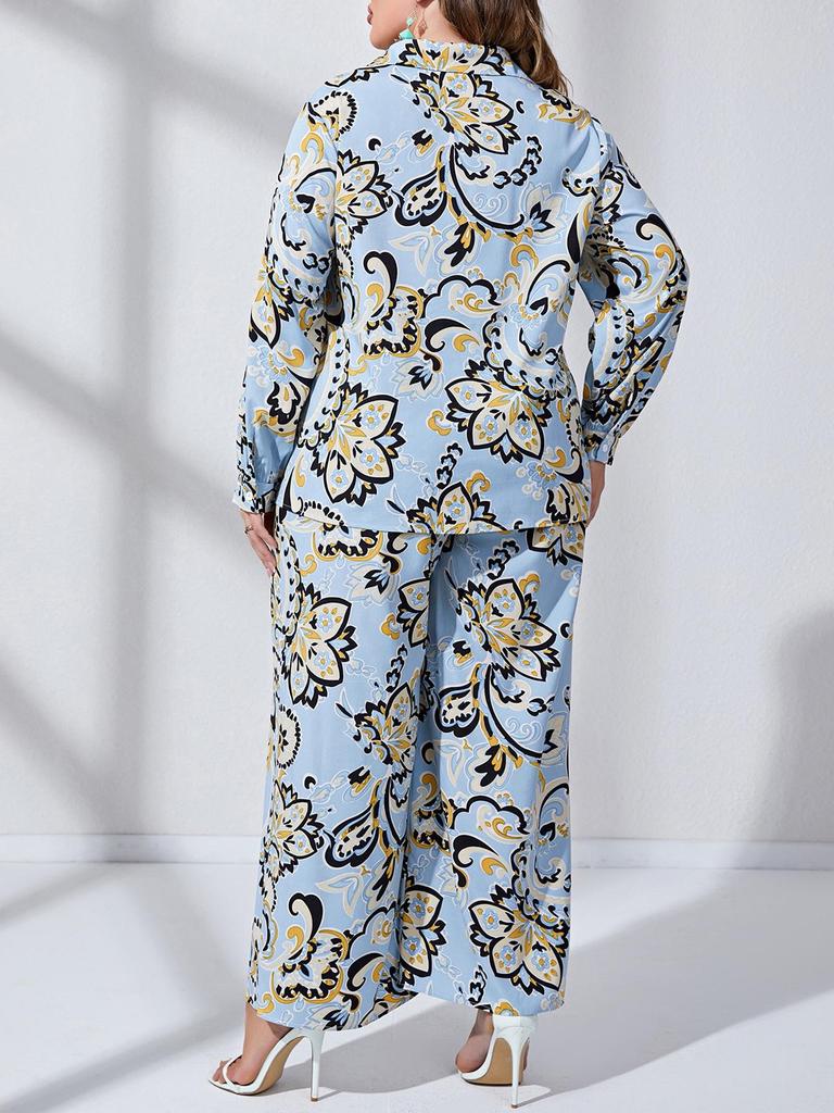 Large Size Women's Fashion Casual Printed Shirt & Two-Piece Set - Spring/Autumn Collection