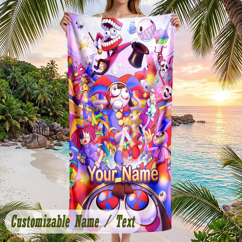 The Amazing Digital Circus Beach Towel, Personalized Custom Text, Quick Dry Soft Large Towel For Swimming Pool Travel