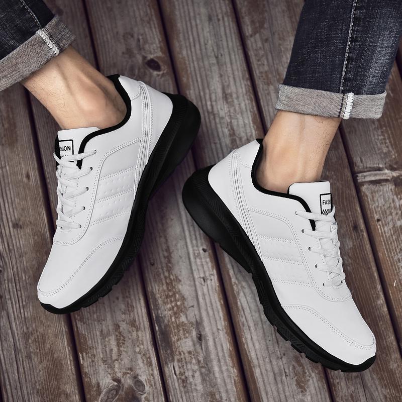 Sneakers Men Shoes PU Leather New Casual Shoes Light Thick Bottom Walking Tenis Shoes Zapatillas Hombre Black White Size 39-46