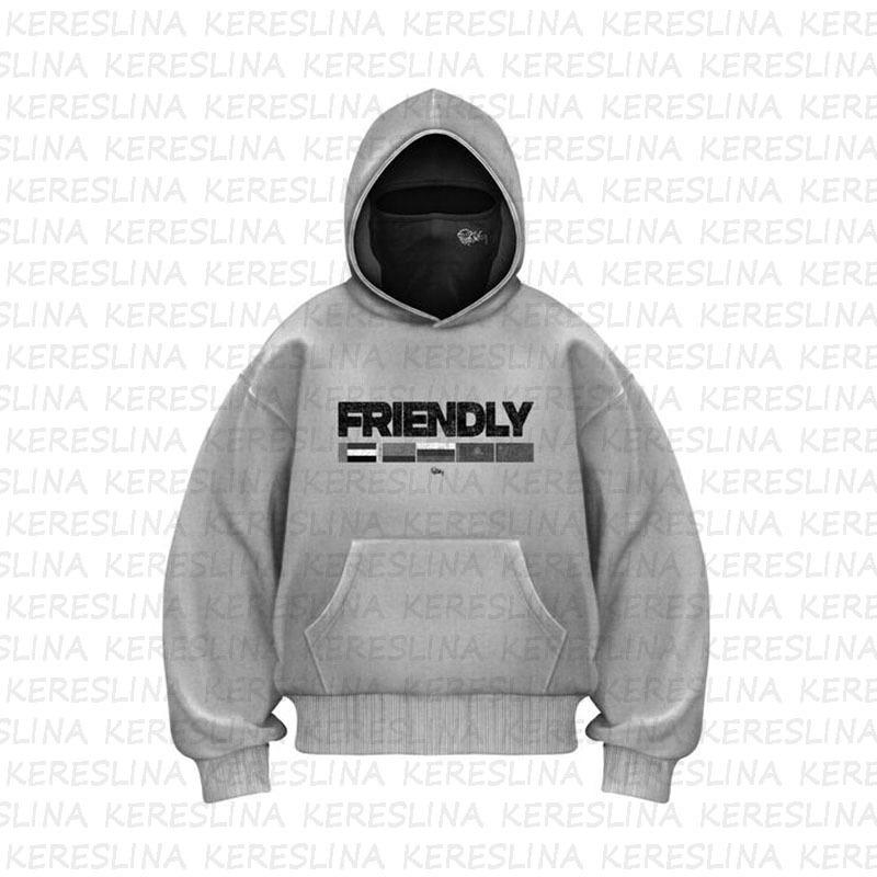 

Y2K Двойная шапка ветрозащитная с открытыми глазами и буквенным принтом повседневная модная свободная толстовка с капюшоном для мужчин и женщин 2XL серый