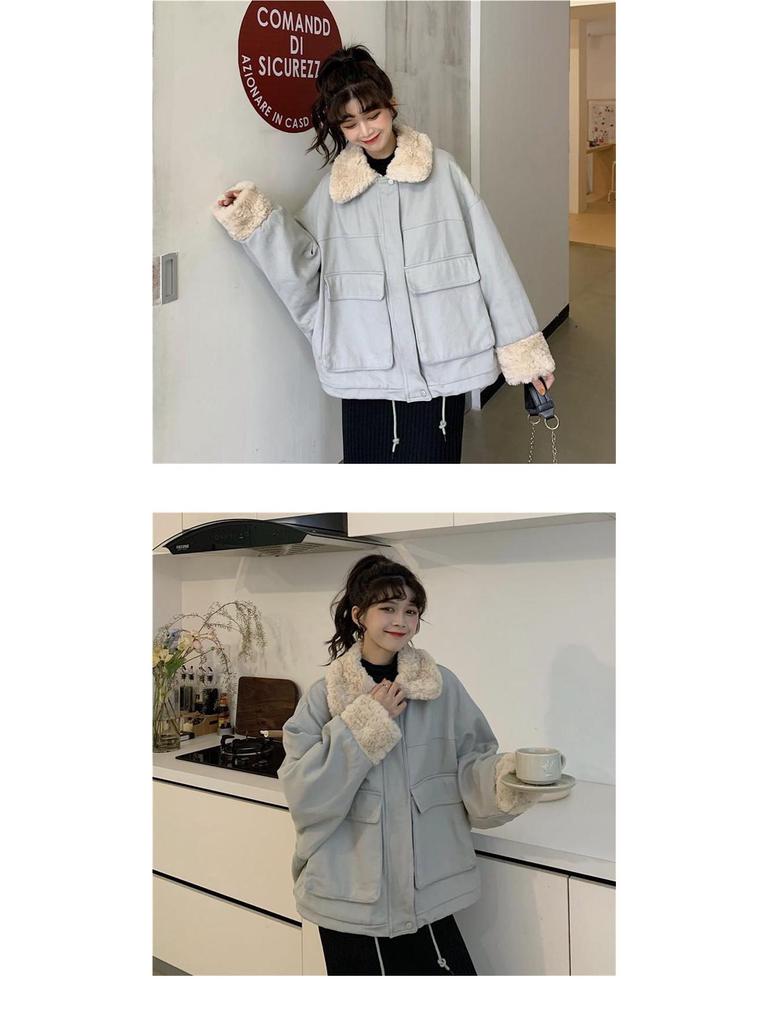Women's Thickened Cotton Jacket - Imitation Lambswool Coat for Autumn/Winter 2025, Small Size, Loose Fit.