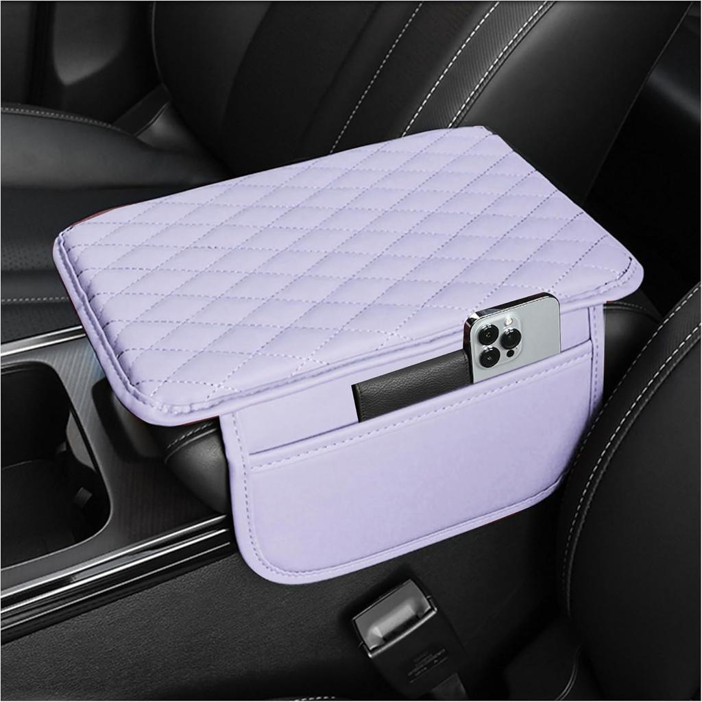 Upgraded Microfiber Leather Car Center Console Armrest Cover Cushion | with 2 Storage Bags Pink Interior Accessory