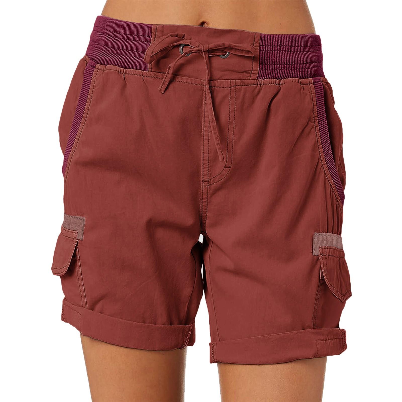 

Женские однотонные модные повседневные брюки с карманами на шнурке, свободные шорты с эластичной резинкой на талии S винный