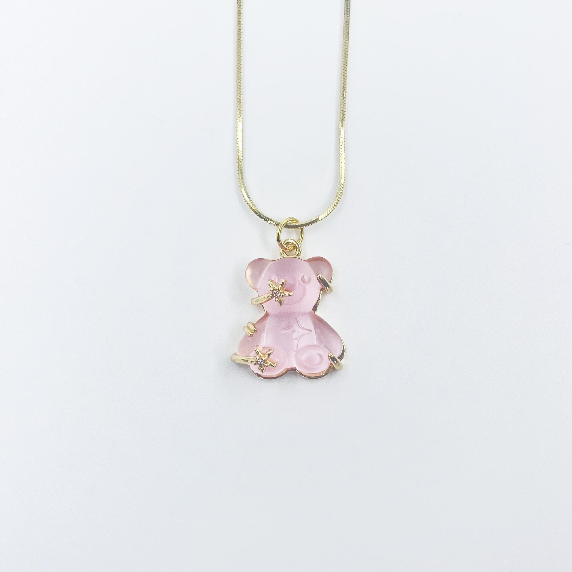 

Fresh And Sweet Cute Bear Pendant Necklace Snake Bone Chain Stackable With Light Luxury Jewelry Women светло-фиолетовый