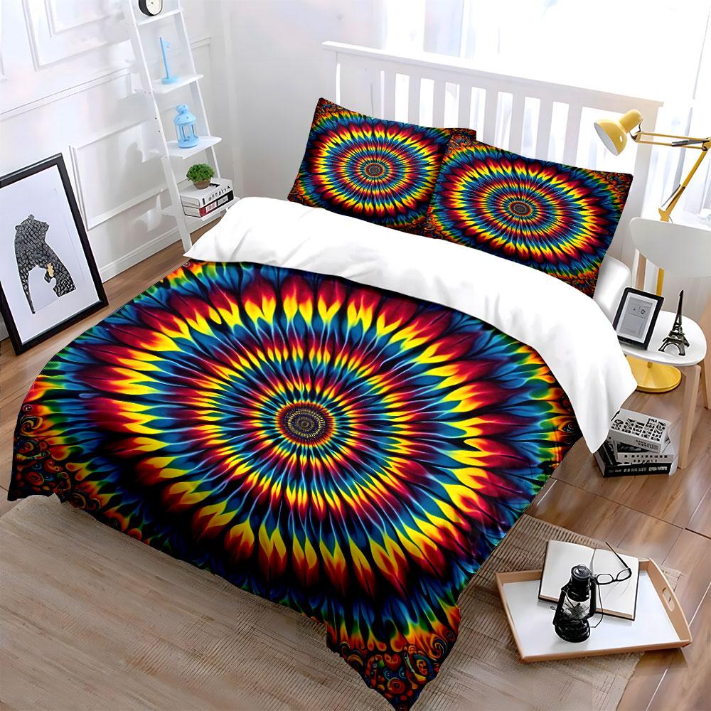 Psychedelic Three-Piece Set For Decor Exquisite Three-Piece Bedding Set Gift For Kids And Adults