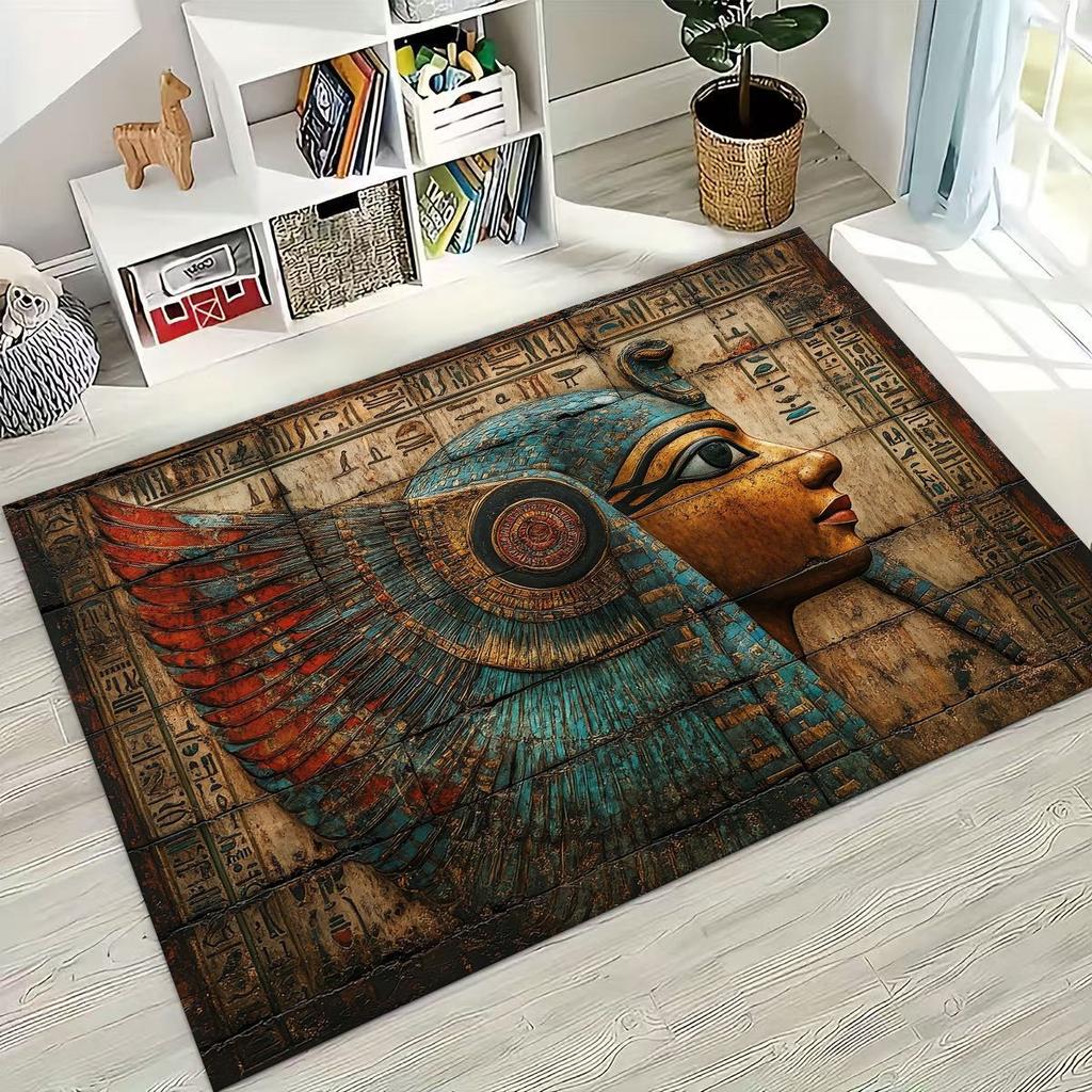 Ancient Egyptian Hieroglyphic Symbols Carved Murals Rug Carpet for Bedroom Living Room Sofa Doormat Decor,Kid Non-slip Floor Mat