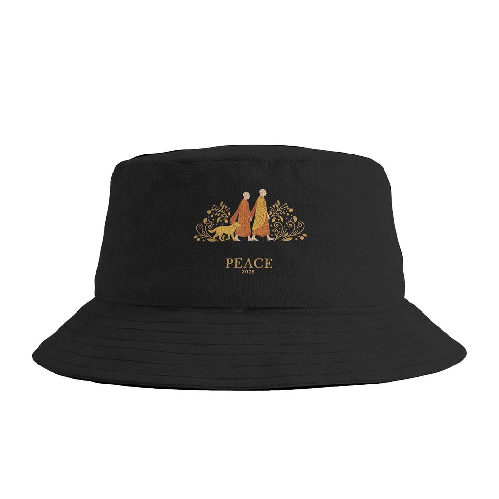Couple Peace Minimalist Zen Art Walk For Peace Monks With Aloka Dog Bucket Hat Foldable Fisherman Hats Summer Classic Caps