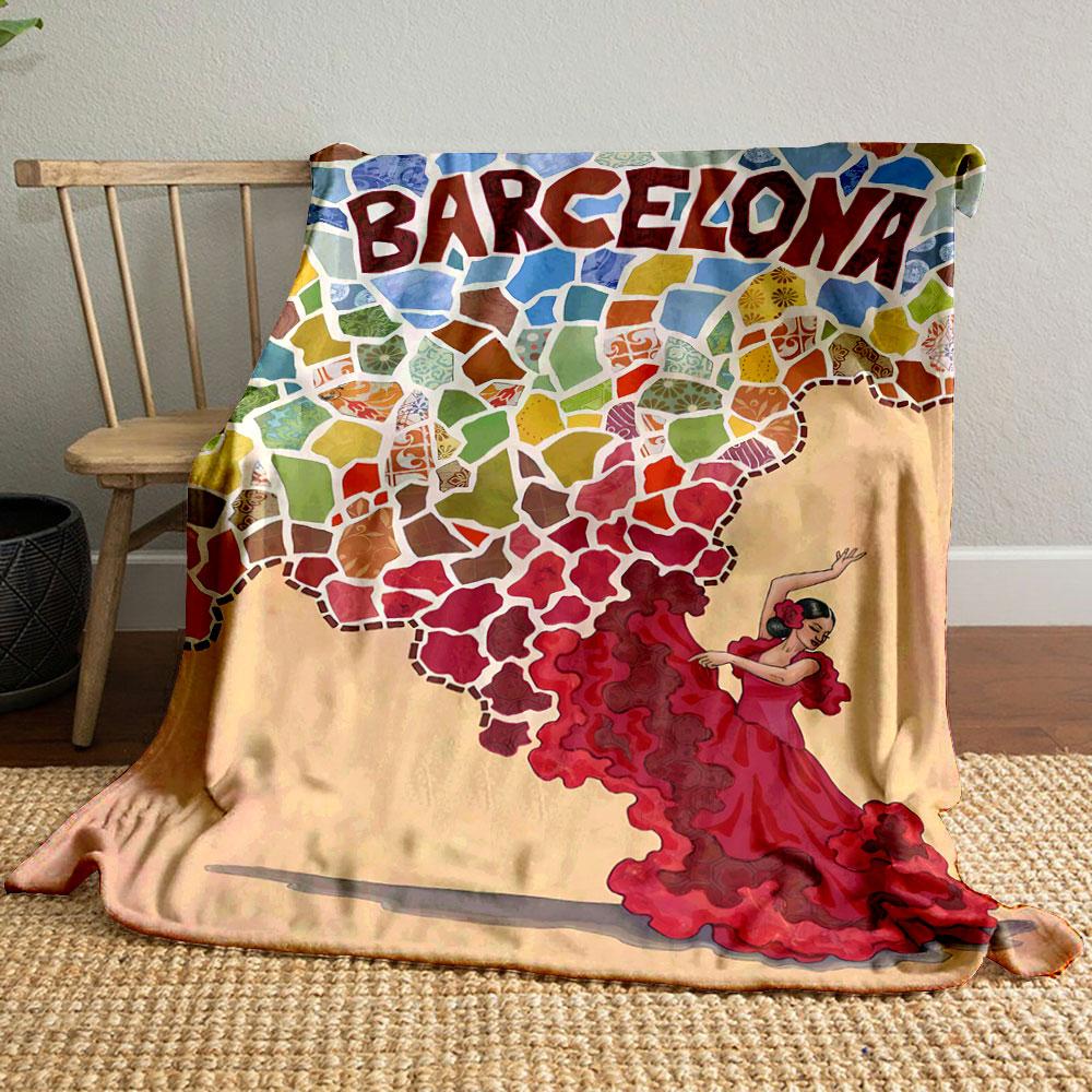 Mosaic tiles with vibrant colors and patterns forming Barcelona text. for all seasons blanket lunch break throw gift