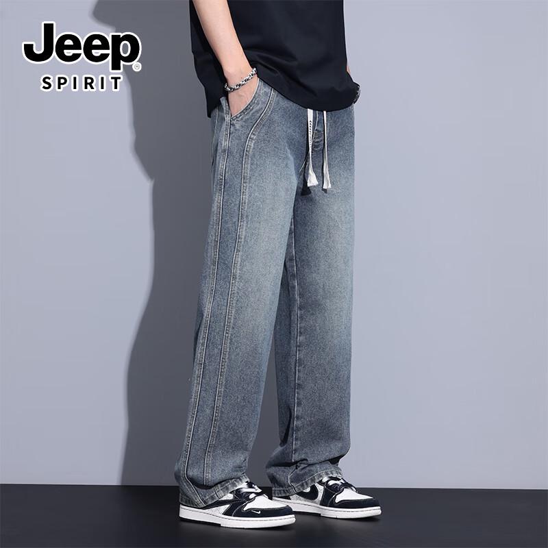 JEEP SPIRIT Men's Loose Straight Washed Jeans
