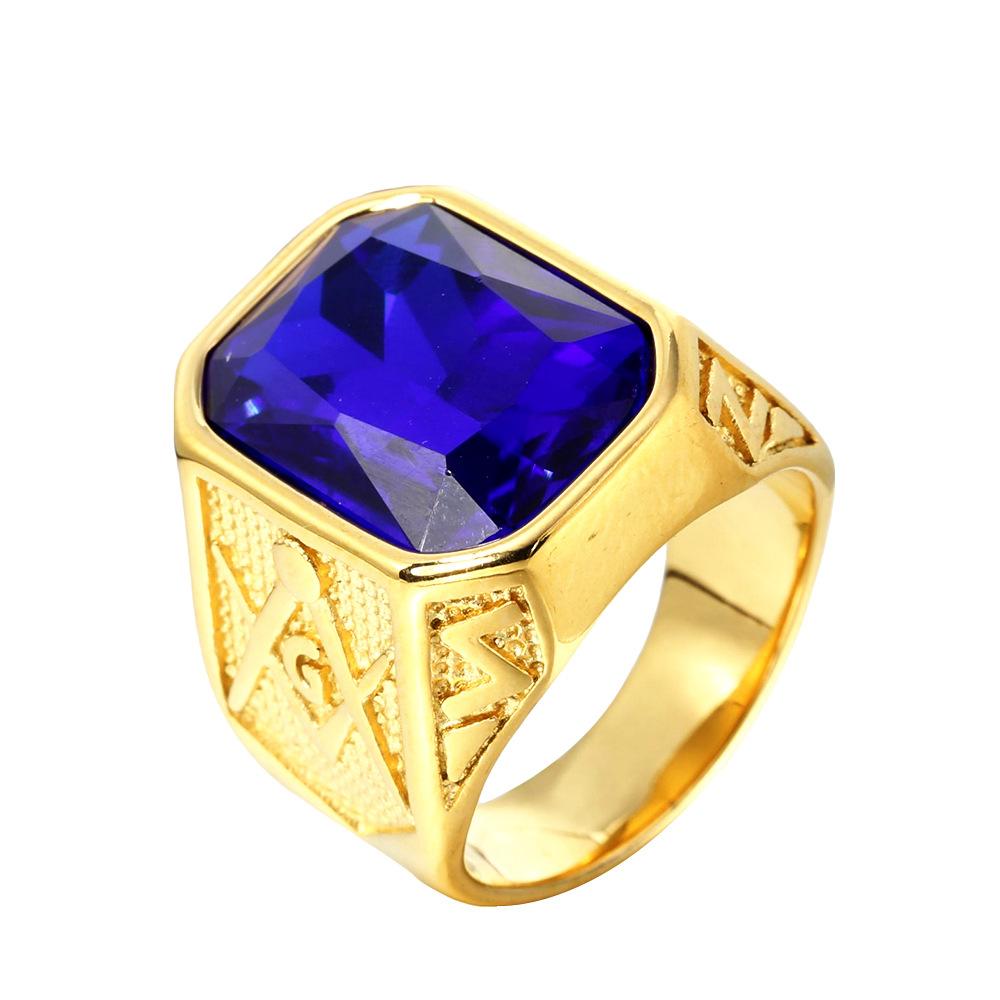 Trendy Gold Plated Titanium Ring with Colorful Gems Punk Style Stainless Steel Jewelry