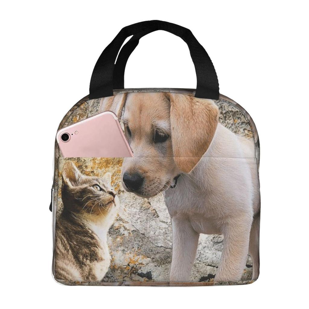 Adorable Dog Puppy And Kitten Friends Insulated Lunch Bag for Office Cooler Thermal Food Box Tote Portable Lunch Boxes Container