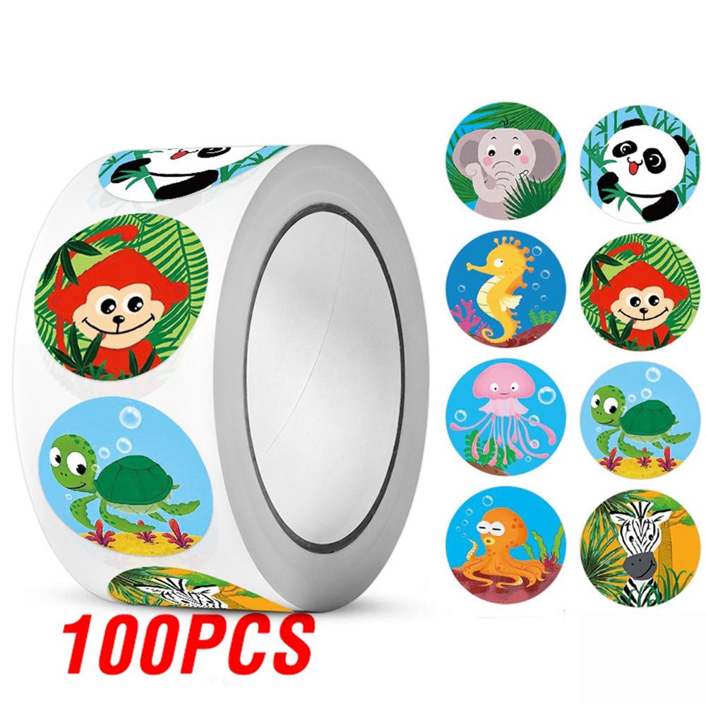 100-500pcs Reward Label Cartoon Animal Sticker Thank You Cute Game Sticker DIY Gift Sealing Label Decoration Supple