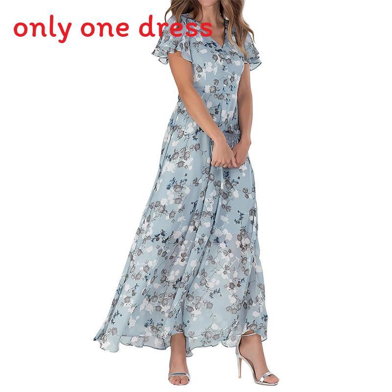 Summer Floral Chiffon Dress With V Neck Short Sleeves For Elegant Casual Wear