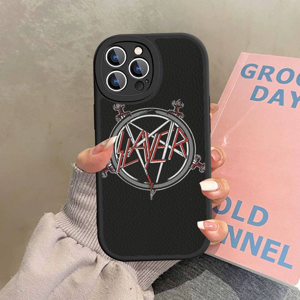1pc Heavy Metal S-slayer Band Phone Case Hard Leather For IPhone 16 15 14 13 12 Mini 11 14 Pro Max Xs X Xr 7 8 Plus Fundas