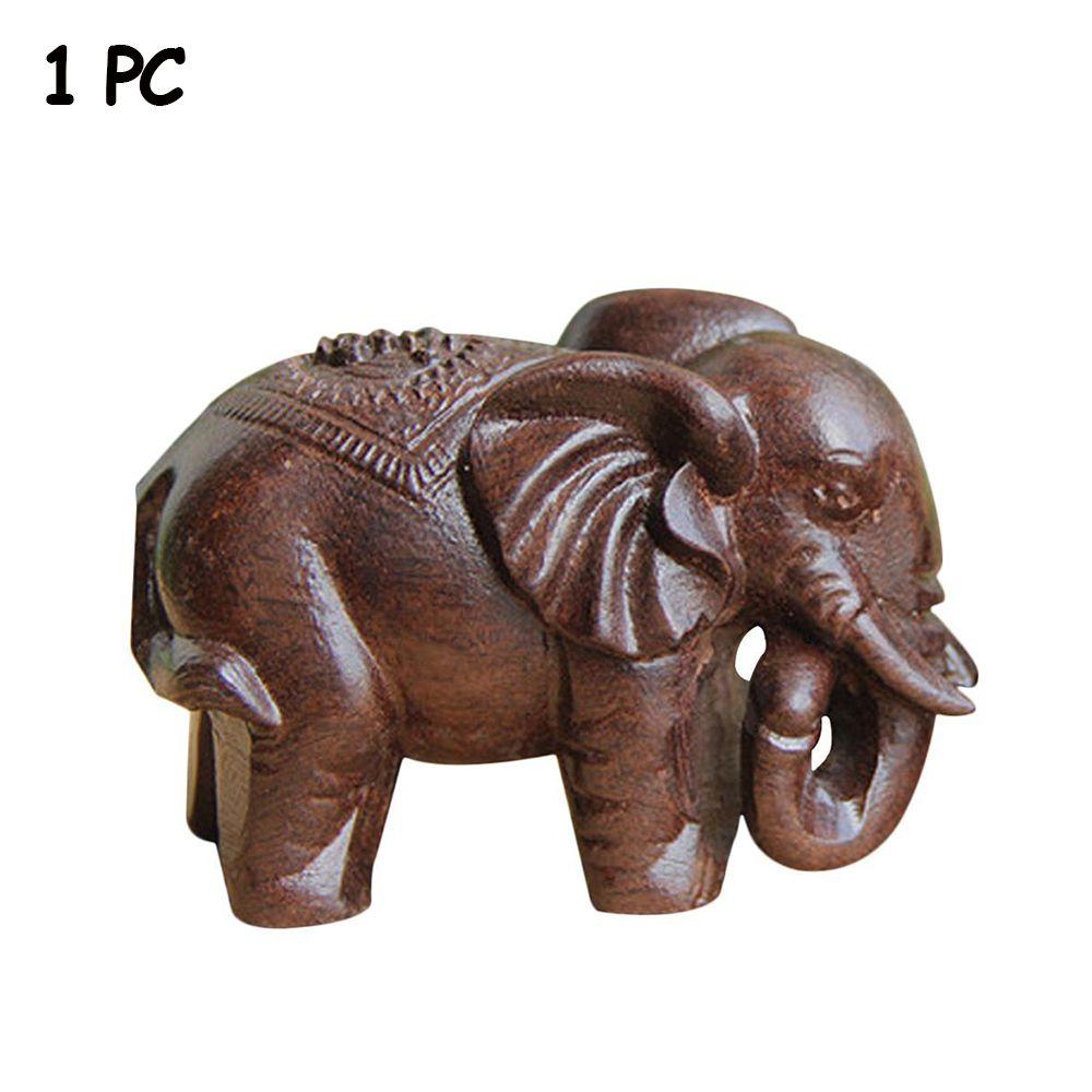 1/2 PCS Carved Home Decor Fairy Garden Animal Figurines Miniature Craft Elephant Statue Natural Wood