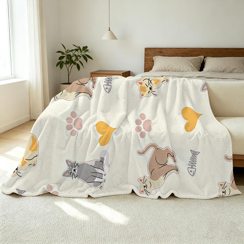 Cat Themed Flannel Blanket – Soft Fuzzy & Cozy Warm, Ideal for Home, Dorm, Christmas & Halloween