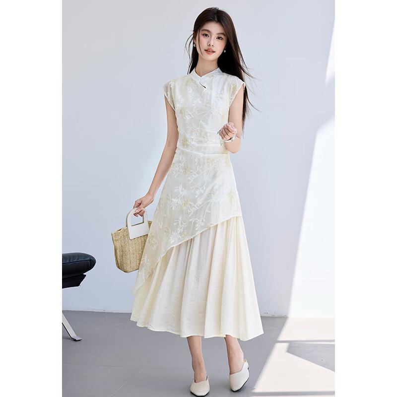 VICTORIA&VERA New Chinese Embroidered Faux Two-Piece Midi Dress