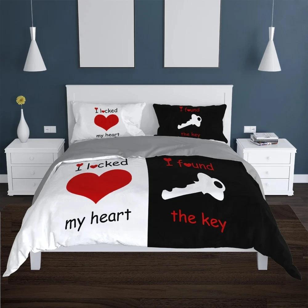 Couples Modern Duvet Cover Queen 220x240 260x240 Crown Bedding Set Black White Bed Cover For Double Bed 2 Sp Adult Bedroom Set