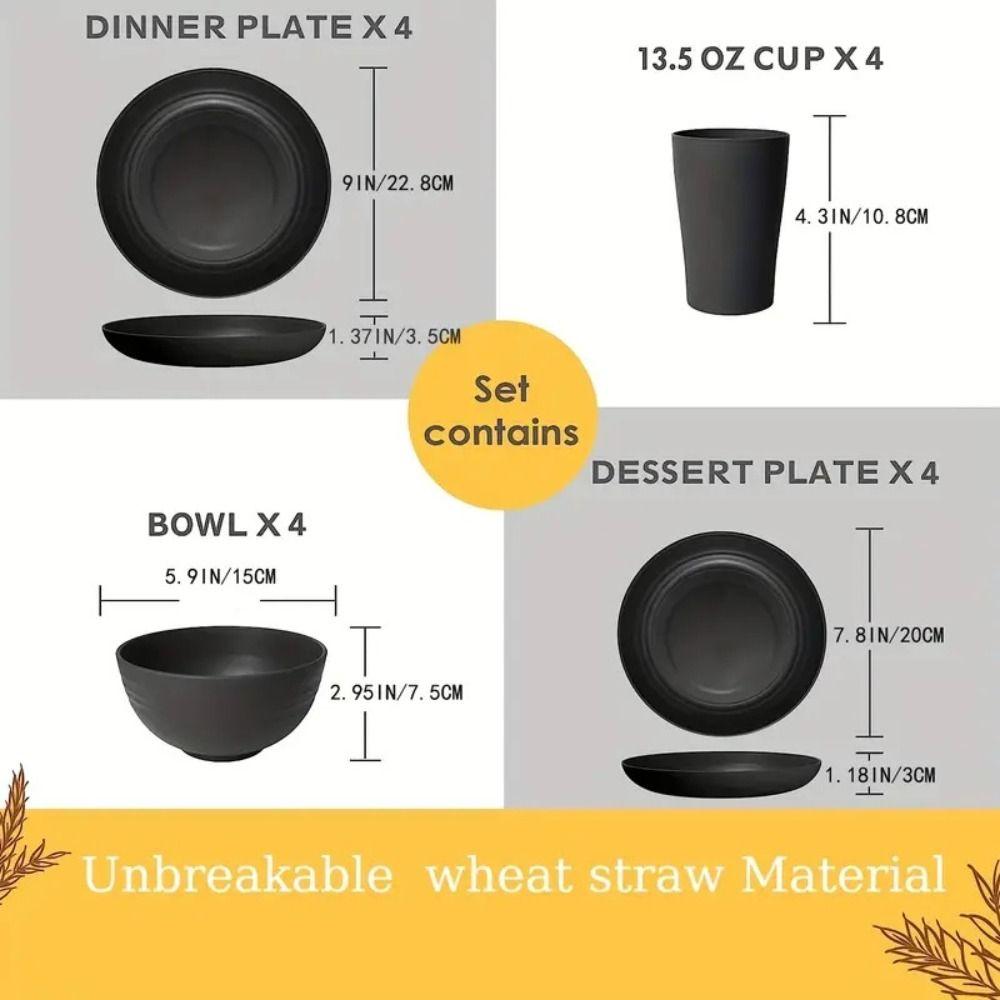 16pcs/Set Wheat Straw Tableware Set Thickened Set of Dishes Utensils Set  for Family Gatherings