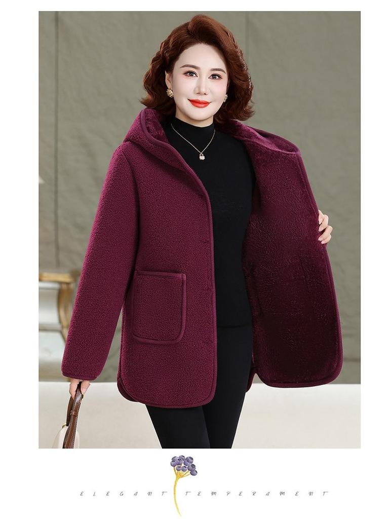 2025 Stylish Mother’s Winter Jacket: Velvet Cotton Padded, Fleece, Thickened Warm Outerwear for Middle-aged & Elderly Women