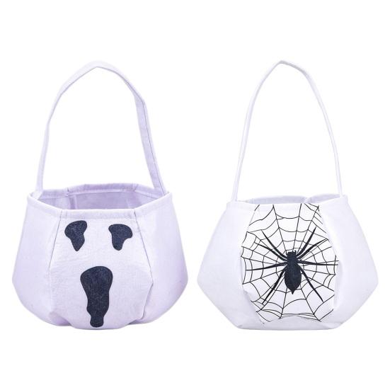Huaqianguhh Cute Halloween Treat or Trick Bag with Handle for Kids, Reusable Non Woven Candy Goodie Bag, Soft Handbag Basket Party Favors