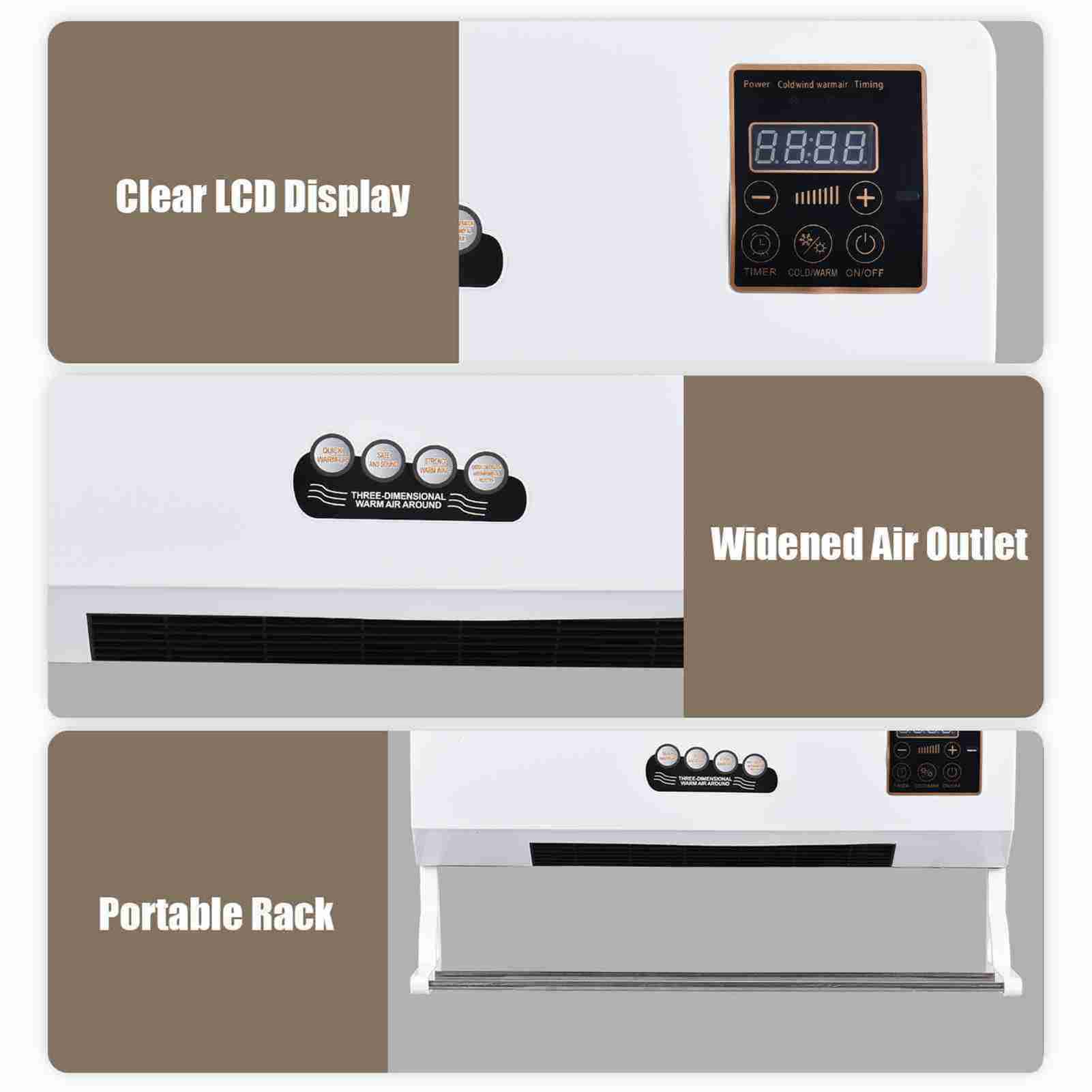 

Настінний обігрівач з природним нагріванням повітря, цифровий дисплей з таймером, для дому, офісу, гуртожитку 2-в-1