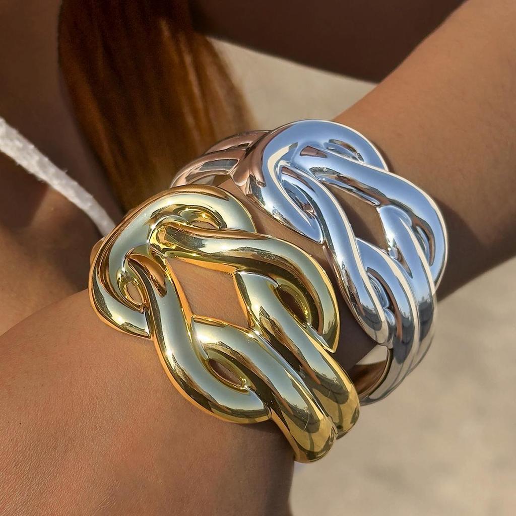Fashionable Personalized Metallic Texture Geometric Opening Bracelet Women's Jewelry Versatile for Daily Use