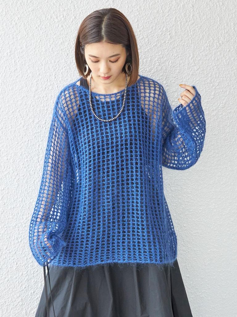 Ships for Women Knitted Mohair Mesh Hand One Size Pullover, Washable, Women's, 316040616, Blue,
