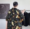 Trysimple Casual Aloha Summer Short Sleeve Shirt with Leaf Open Half and Design Men's Shirt, Print, Collar, Sleeves, Figure-Flattering (3XL, Black)