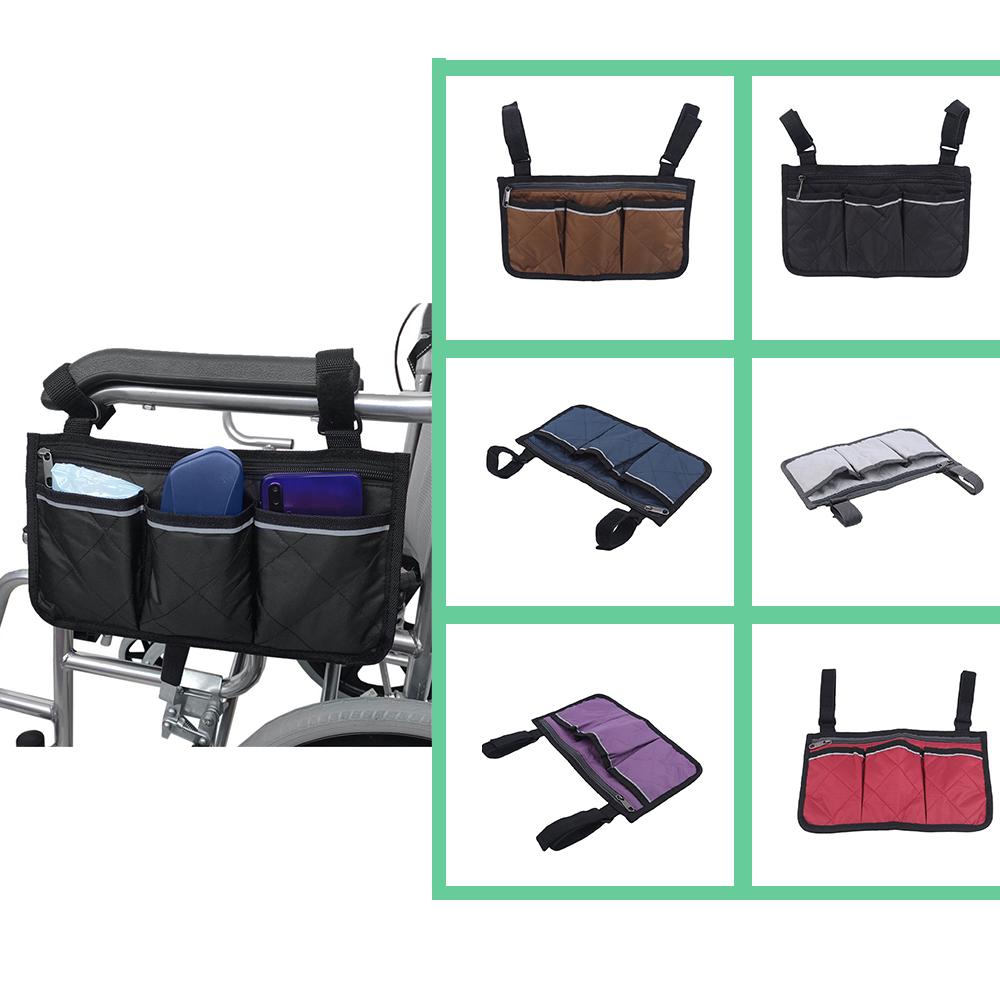 Organizer Side Pocket for Outdoor Wheelchairs, Stand, Carrying Bag, Armrest, Storage Bag, Black