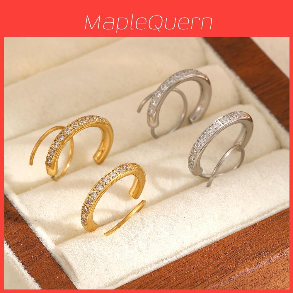 Geometric Stainless Steel Hoop Earrings For Women With Stones For Stylish Office Wear