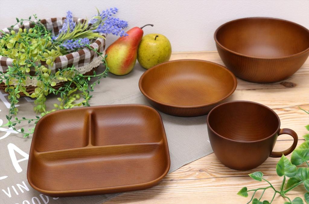 Showa Square Lunch Wood Grain Light Microwave and Dishwasher NH Made in Outdoor 70942 Plate, Large, Resin, Brown, Safe, home, Japan, Lightweight,