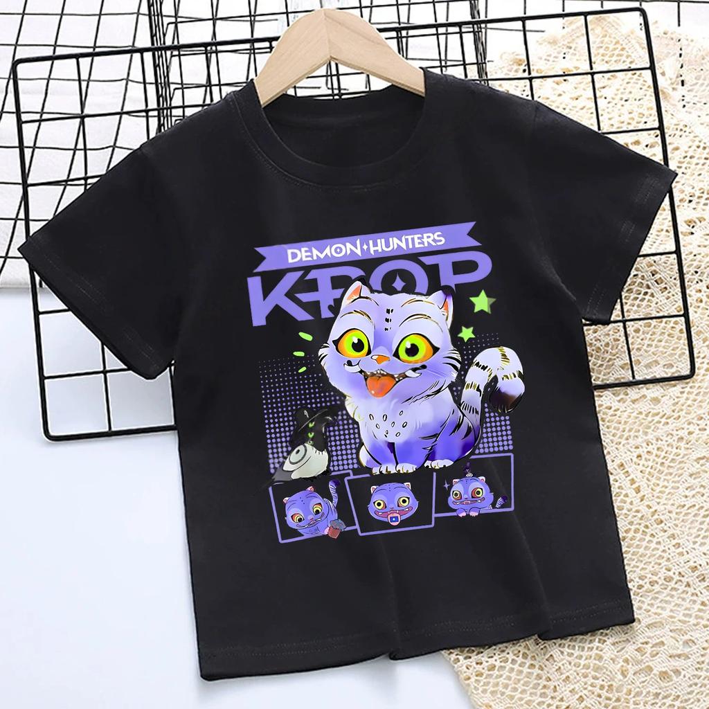 T-shirt per Bambini KPop Demon Hunters Stampa Carina Estate Casual Cotone Magliette per Bambini Moda Manica Corta Abbigliamento Sportivo Ragazze Top