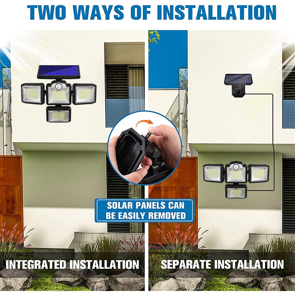 5000LM 198LED Solar Wall Light Four Head Rotating Split Waterproof Solar Outdoor Light Human Body Induction Garden Street Light